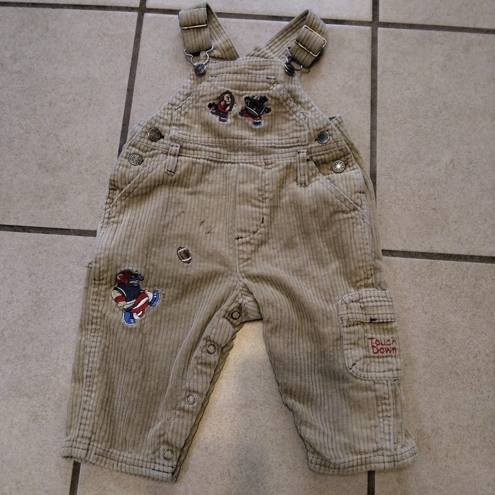 Vintage Sesame Street Beige Corduroy Overalls with Fun Embroidery